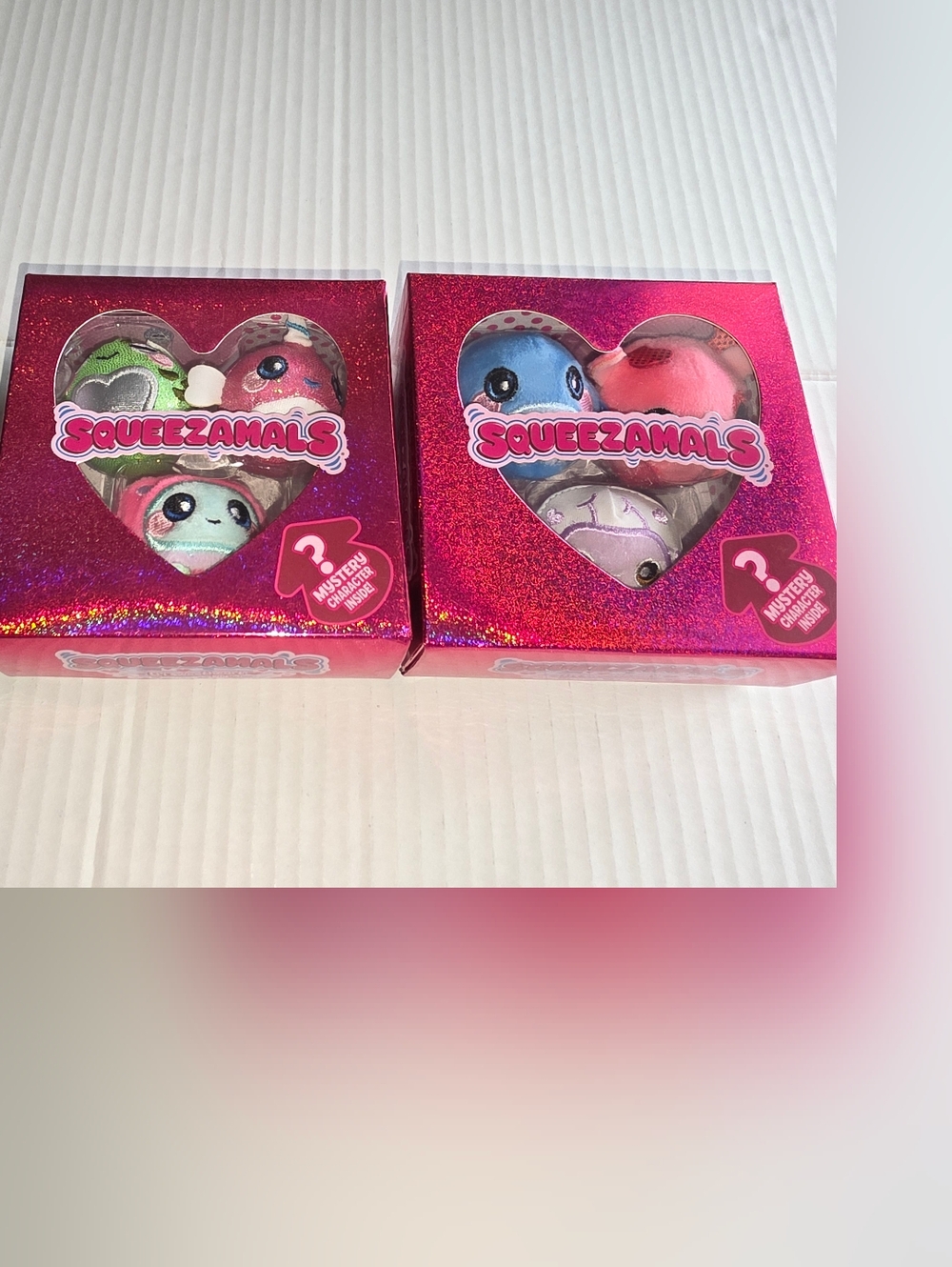 NIB Squeezamals (2) Boxes (3) Pack Plush In Pink Glitter Boxes